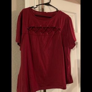 SHEIN 2XL Burgundy Red Cut Out Top Short Sleeve